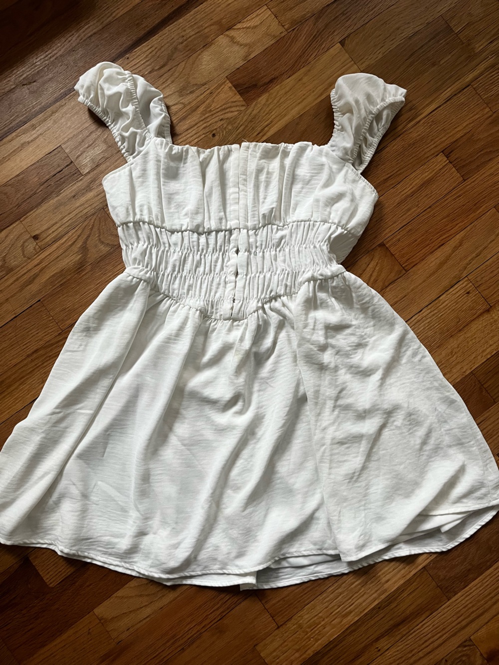 White Smocked Ruffle-Strap Camisole Dress